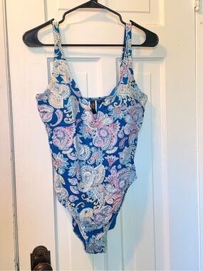 Nip Tuck Swim Blue Paisley Scoop One-Piece Swimsuit